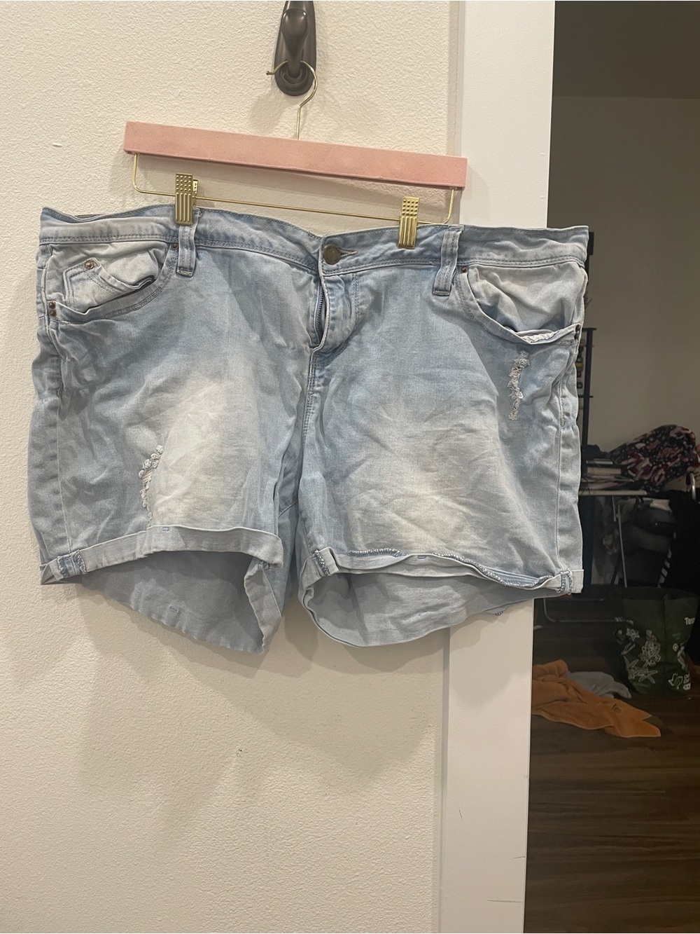 Light Wash Denim Women’s Shorts - Casual Distressed Style